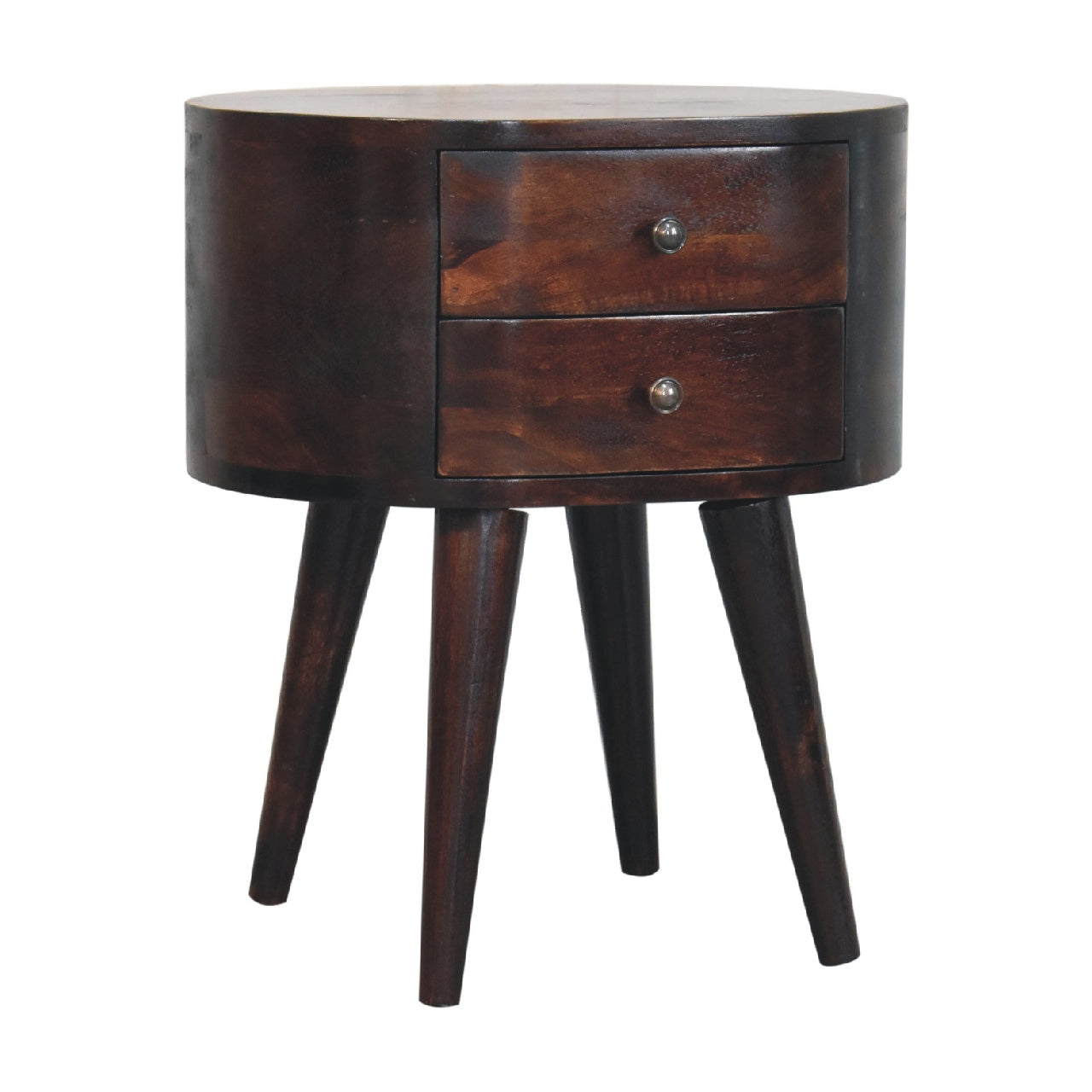 Walnut Rounded Bedside Table with 2 Drawer, Handmade Solid Wood, Modern