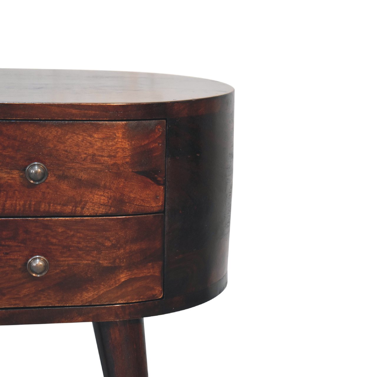 Walnut Rounded Bedside Table with 2 Drawer, Handmade Solid Wood, Modern