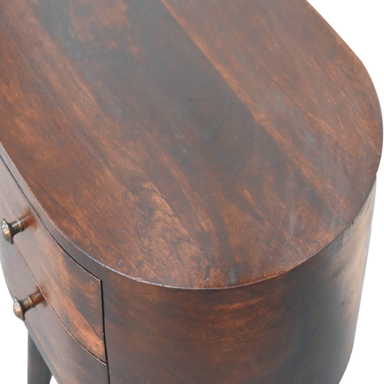 Walnut Rounded Bedside Table with 2 Drawer, Handmade Solid Wood, Modern