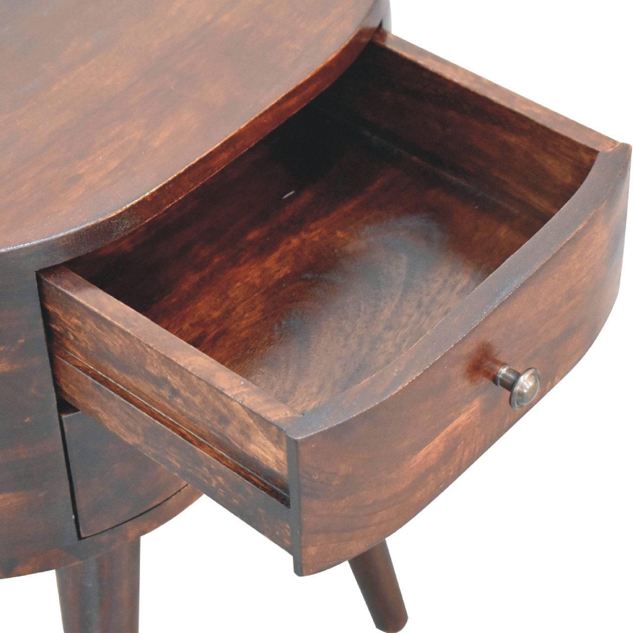 Walnut Rounded Bedside Table with 2 Drawer, Handmade Solid Wood, Modern