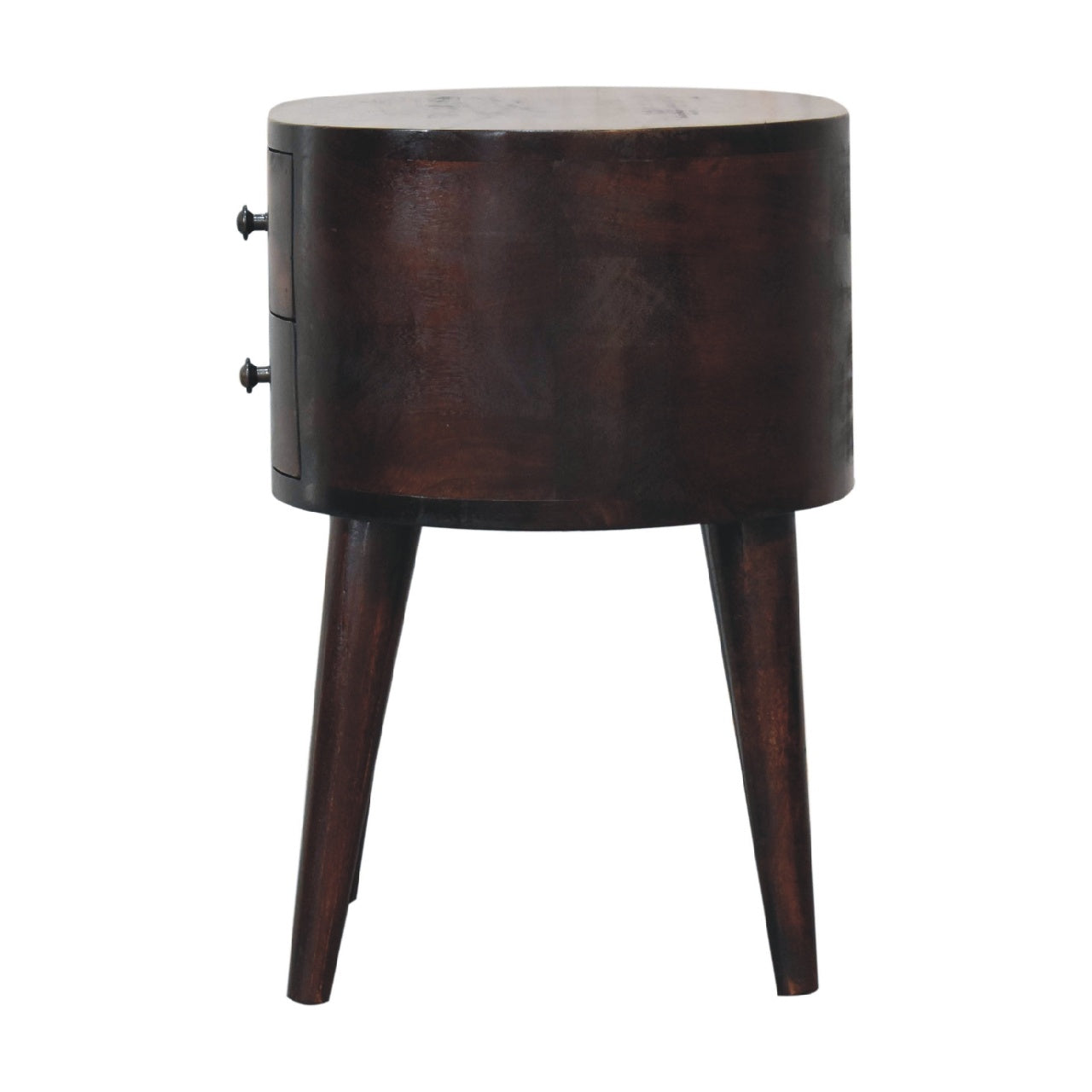 Walnut Rounded Bedside Table with 2 Drawer, Handmade Solid Wood, Modern