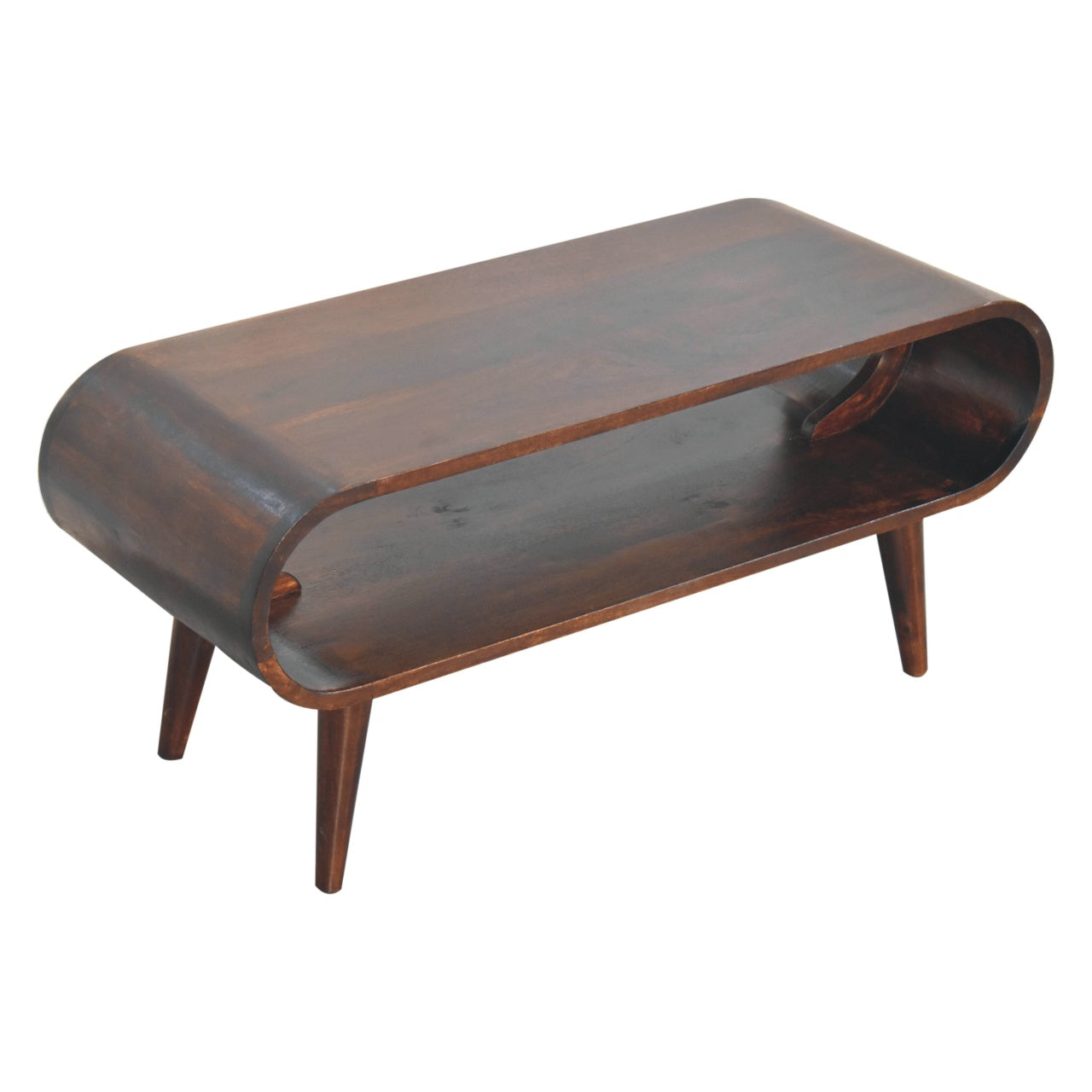 Amaya Walnut Nordic Style Coffee Table - Handmade Solid Wood Coffee Table with Minimalist Design and Open Shelf