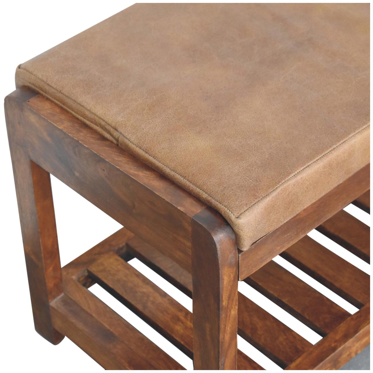 Buffalo Slatted Hallway Bench – Handmade Solid Wood Entryway Bench with Storage Shelf