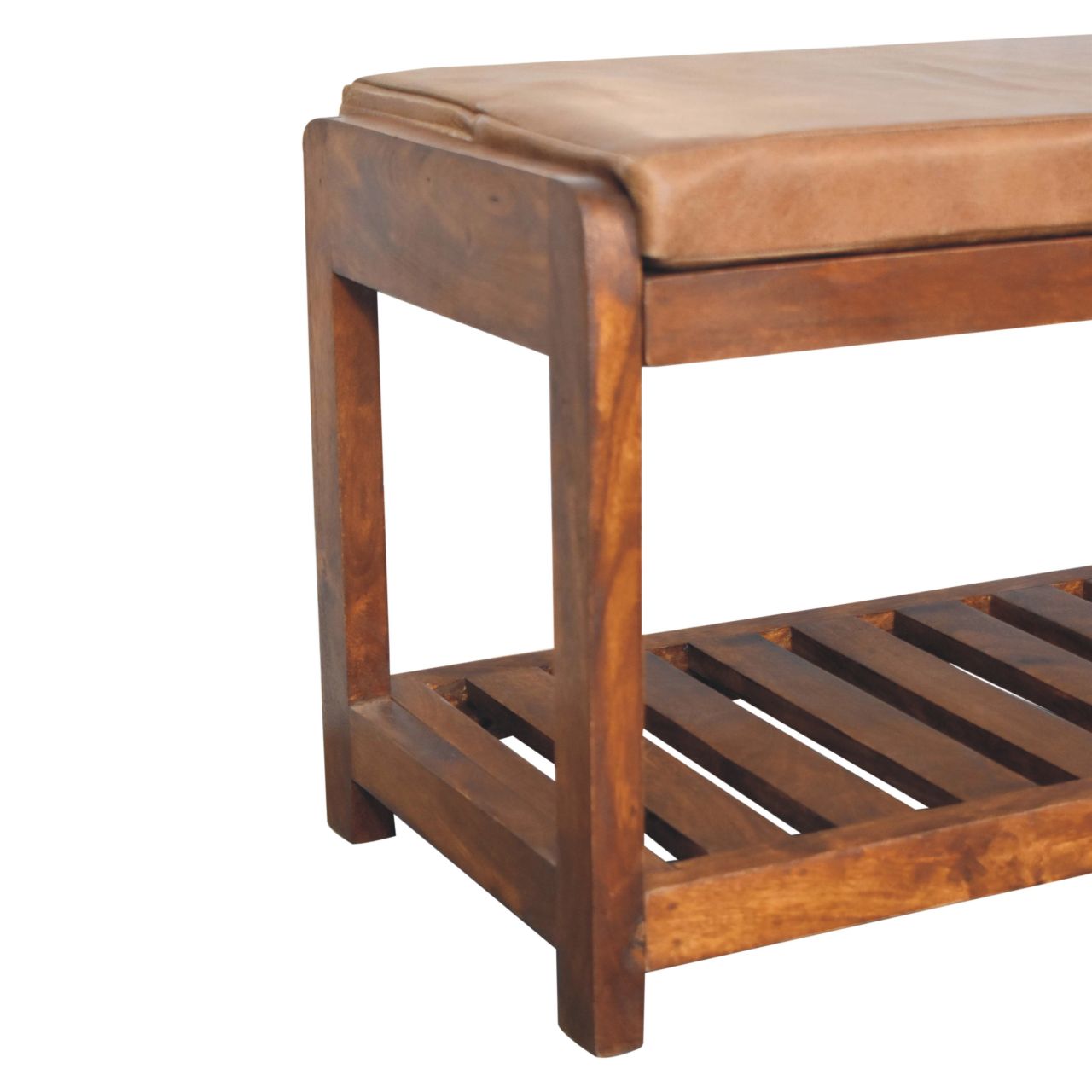 Buffalo Slatted Hallway Bench – Handmade Solid Wood Entryway Bench with Storage Shelf