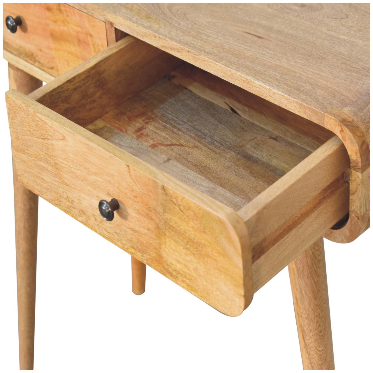 Oak-ish Curved Hallway Table - 2 Drawers From Solid Wood