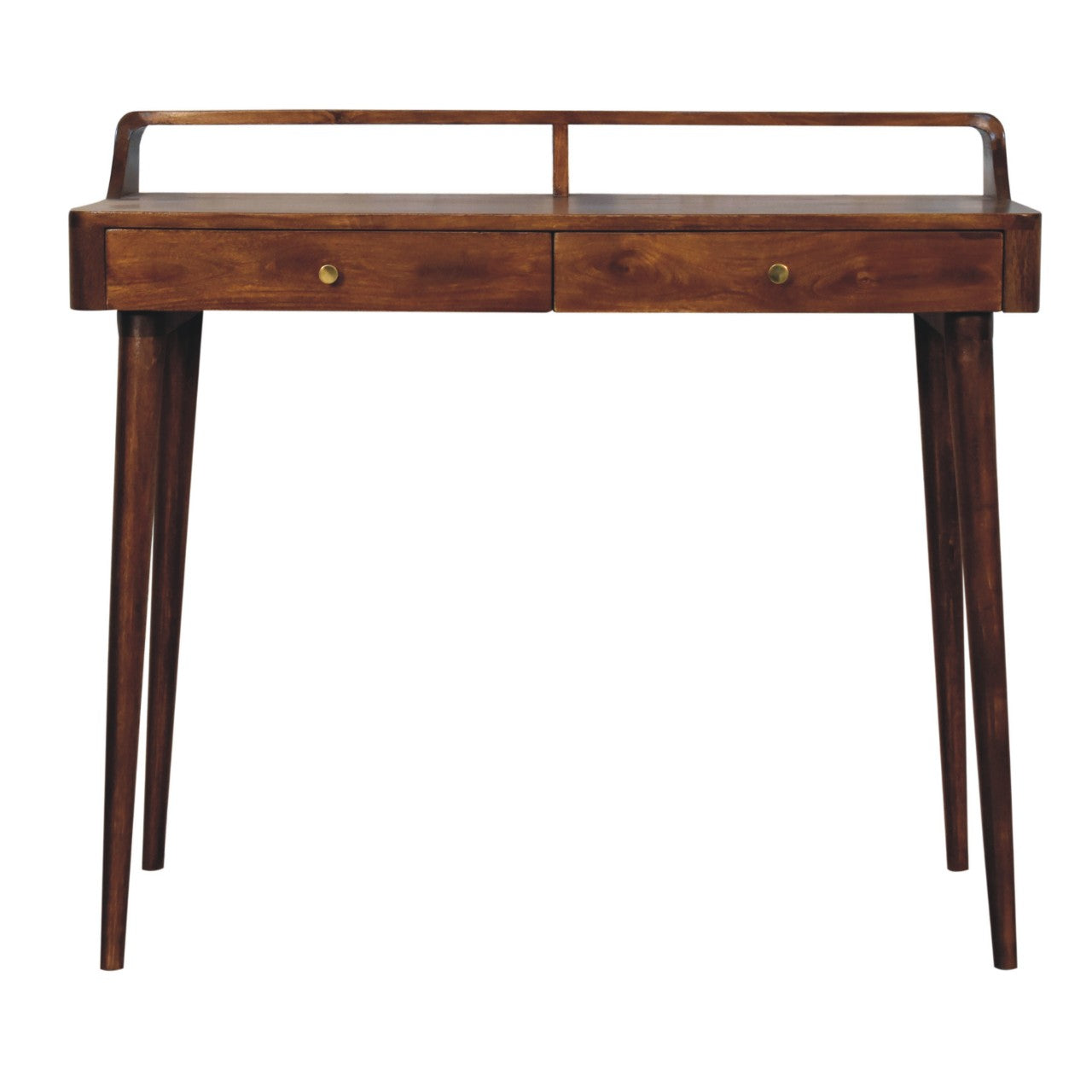 Elevated Chestnut Console Table - 2 Drawers & Raised Shelf
