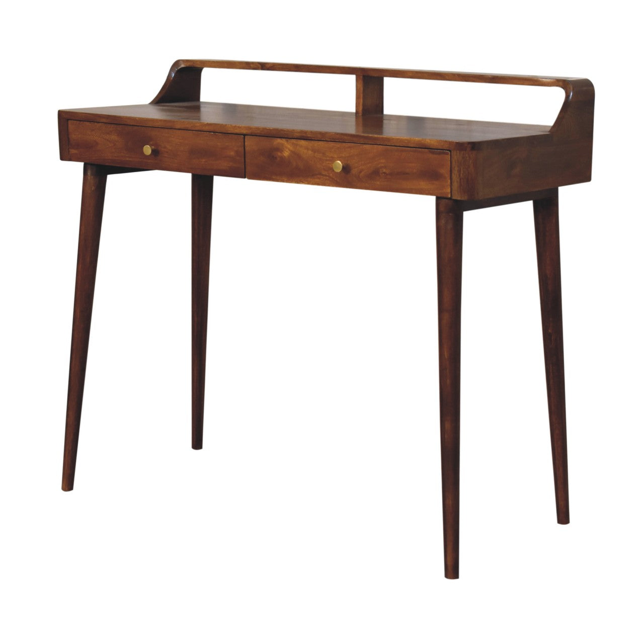 Elevated Chestnut Console Table - 2 Drawers & Raised Shelf