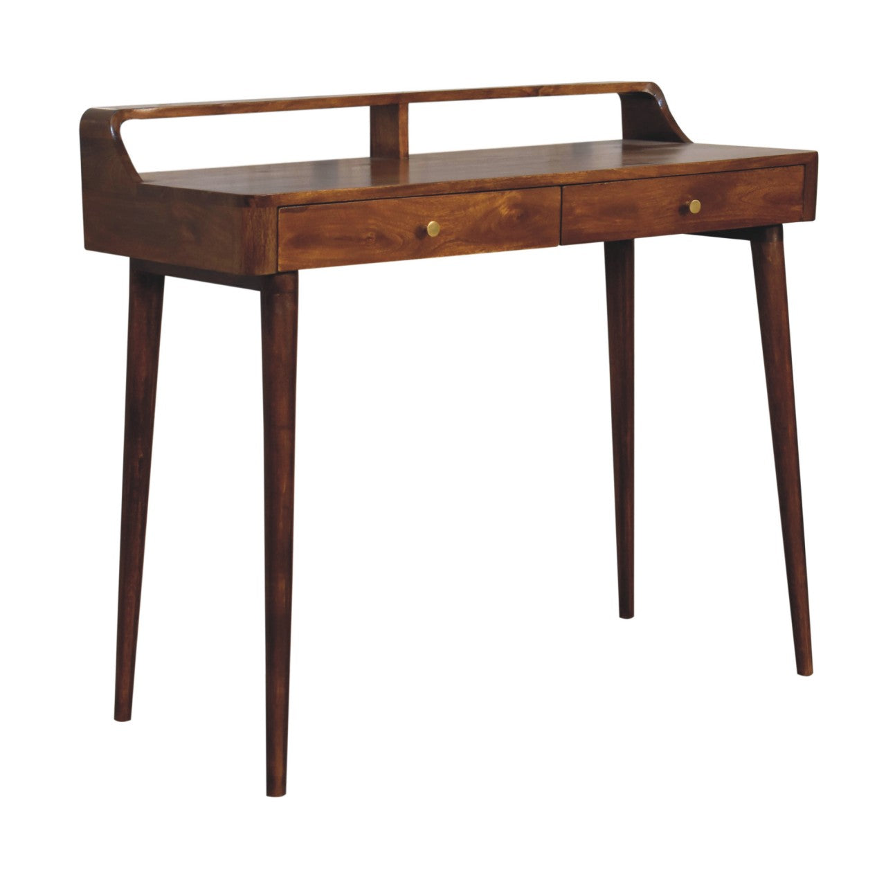 Elevated Chestnut Console Table - 2 Drawers & Raised Shelf