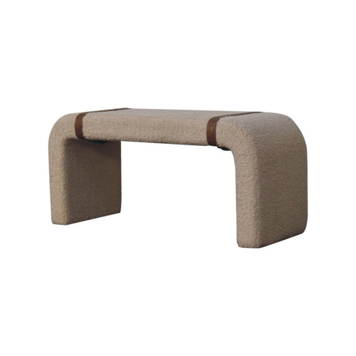Boucle Leather Strap Bench – Handcrafted Upholstered Seat with Solid Wood Frame