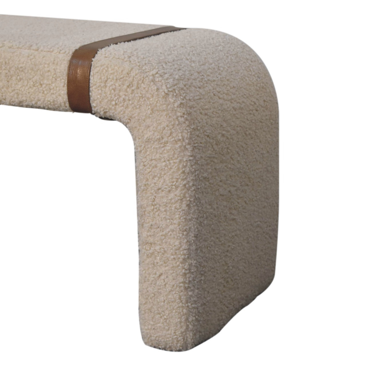 Boucle Leather Strap Bench – Handcrafted Upholstered Seat with Solid Wood Frame