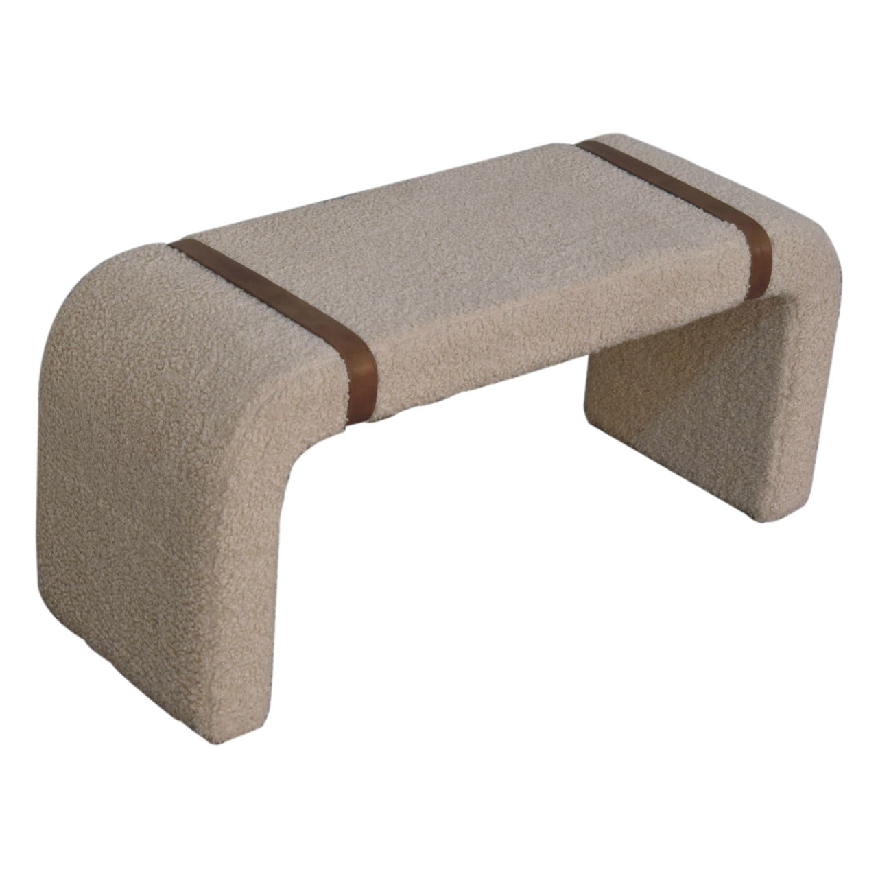 Boucle Leather Strap Bench – Handcrafted Upholstered Seat with Solid Wood Frame