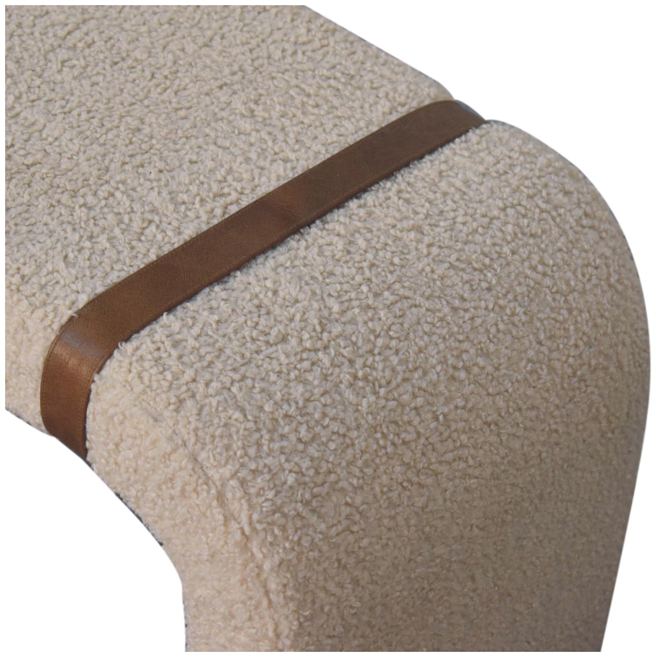 Boucle Leather Strap Bench – Handcrafted Upholstered Seat with Solid Wood Frame