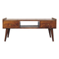 Elevated Chestnut Coffee Table With 4 Drawers And Shelf - Solid Wood