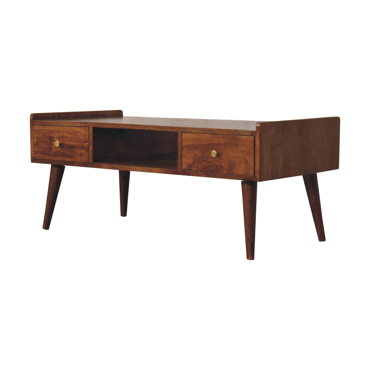Elevated Chestnut Coffee Table With 4 Drawers And Shelf - Solid Wood