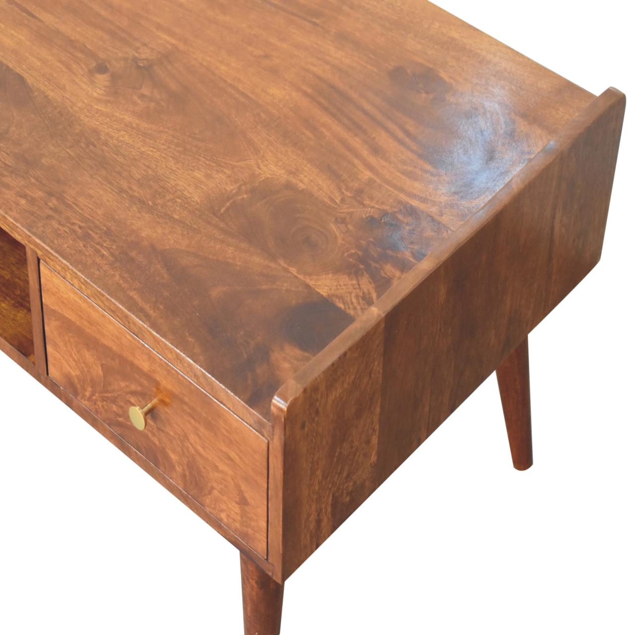 Elevated Chestnut Coffee Table With 4 Drawers And Shelf - Solid Wood