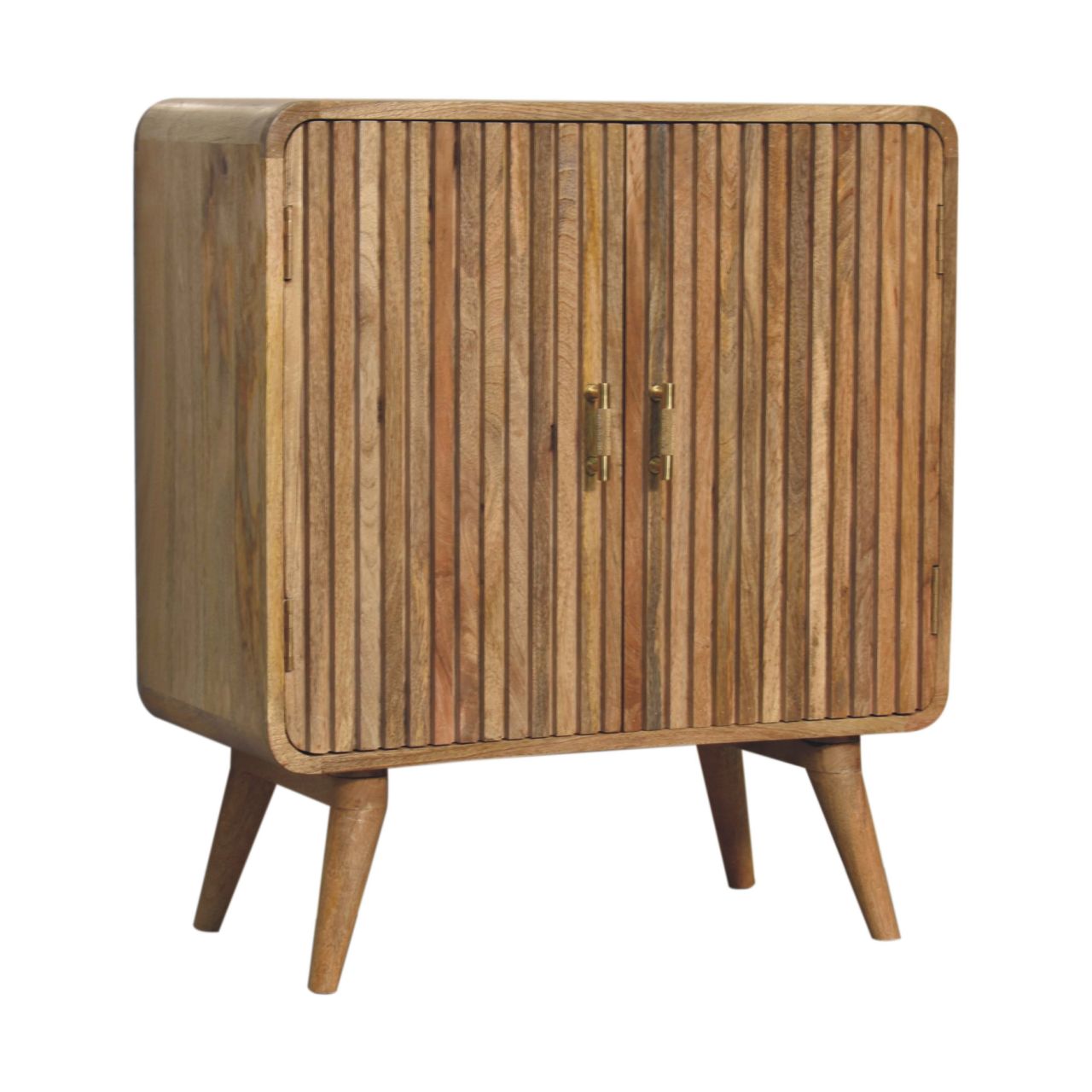 T-bar Ridged Cabinet – Handcrafted Solid Mango Wood Storage Unit with Brass Handles