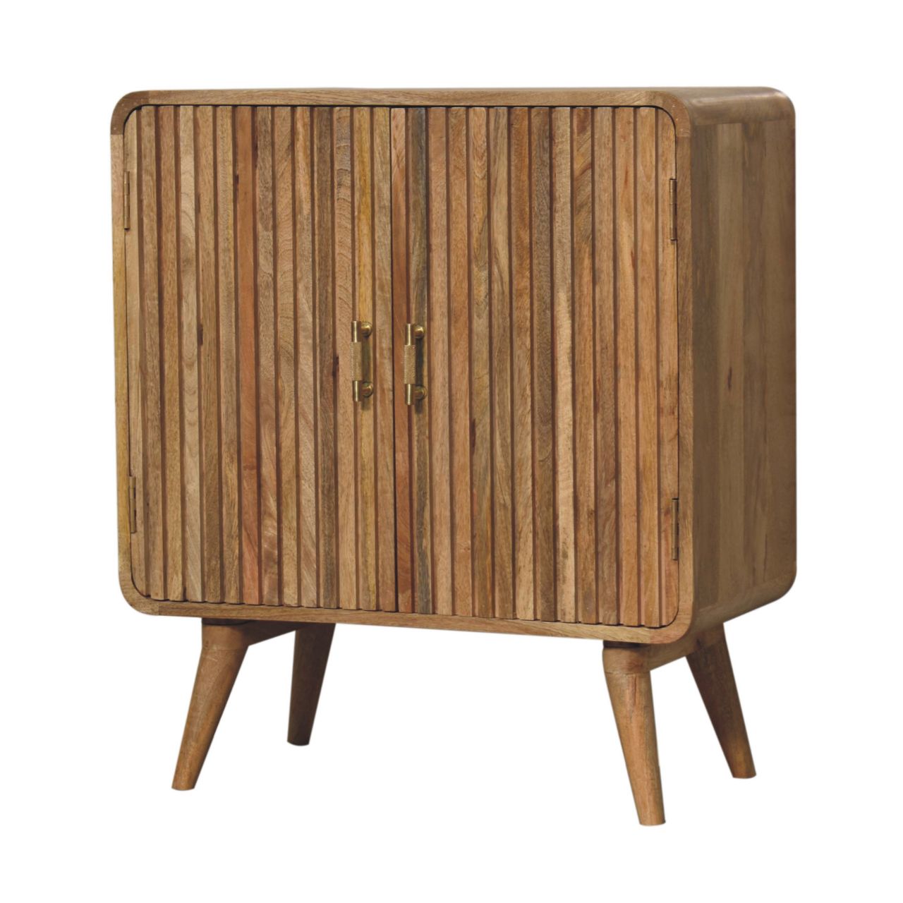 T-bar Ridged Cabinet – Handcrafted Solid Mango Wood Storage Unit with Brass Handles