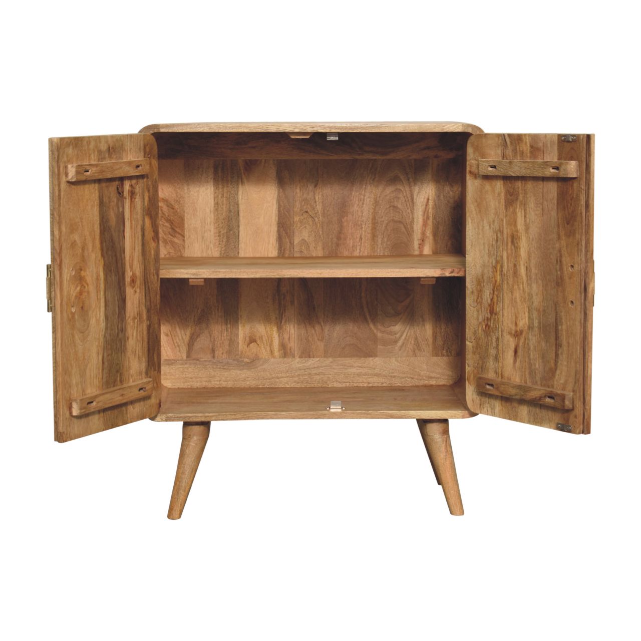 T-bar Ridged Cabinet – Handcrafted Solid Mango Wood Storage Unit with Brass Handles