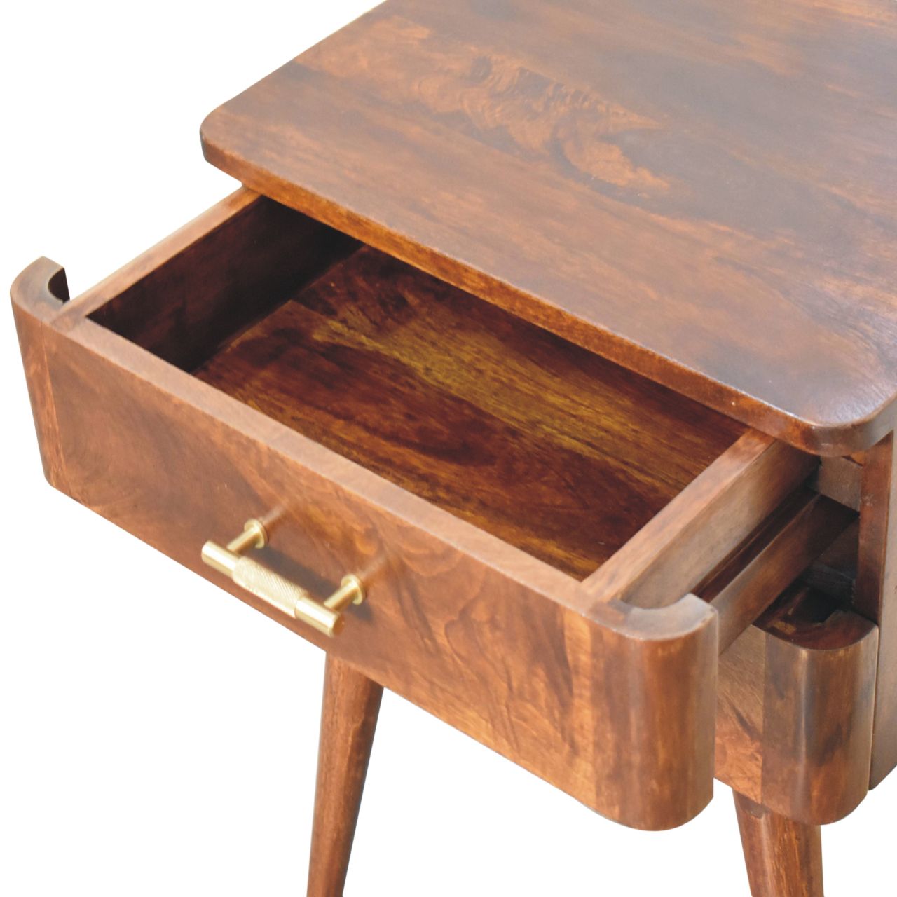 Chestnut T-Bar Nordic Bedside With 2 Drawers From Solid Wood