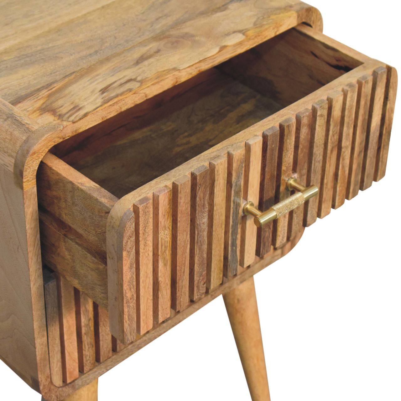 T-bar Ridged Bedside With 2 Drawers - Solid Wood Structure