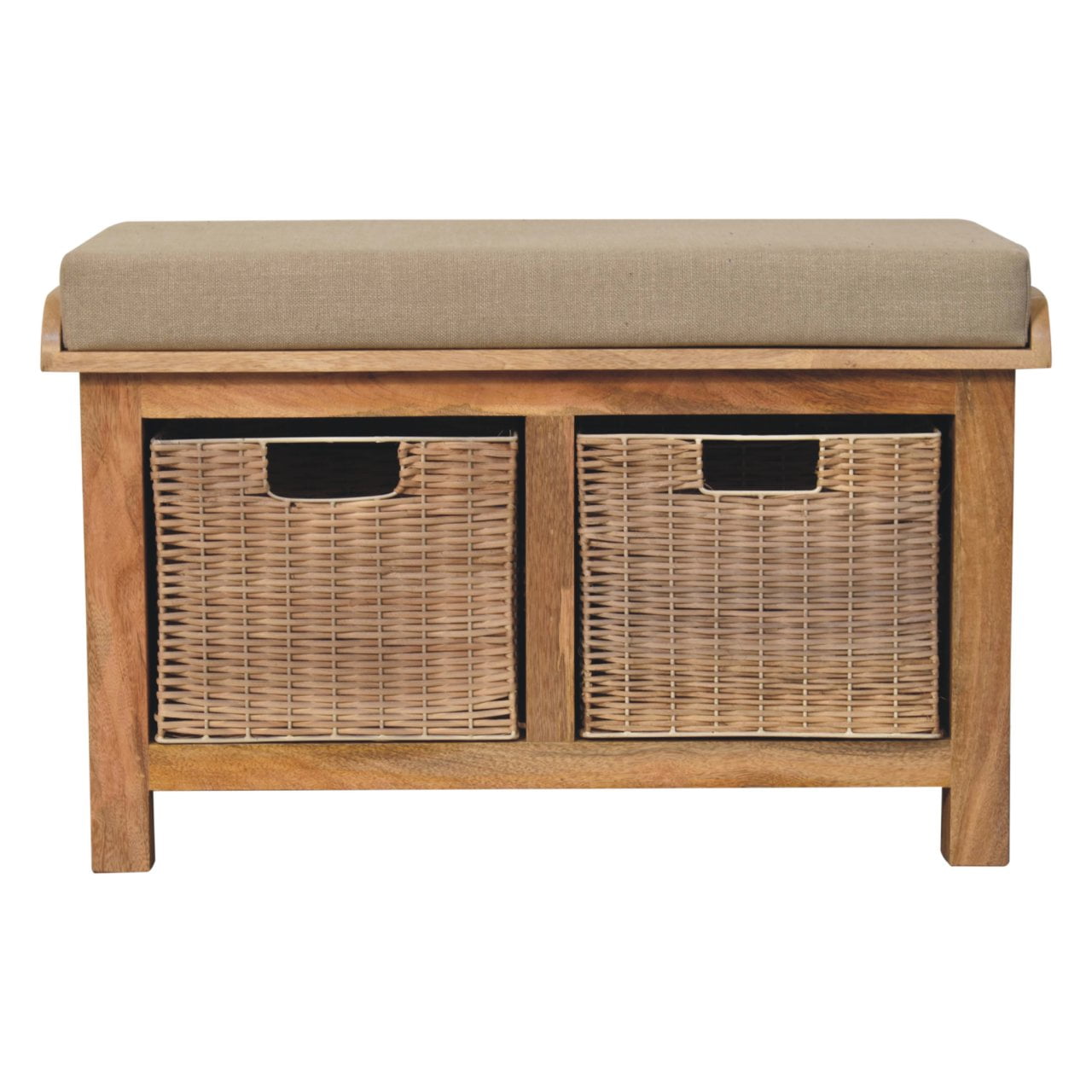 Rattan Basket Linen Bench With 2 Storage Boxes & Seat