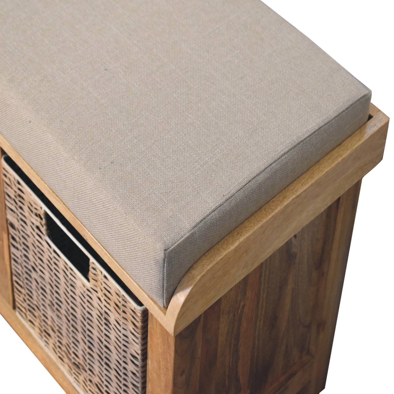 Rattan Basket Linen Bench With 2 Storage Boxes & Seat