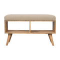 Studded Linen Open Bench - Handcrafted Upholstered Seat with Solid Wood Frame & Shelf