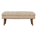 Cream Boucle Puffer Bench - Handmade Upholstered Seating with Solid Wood Frame