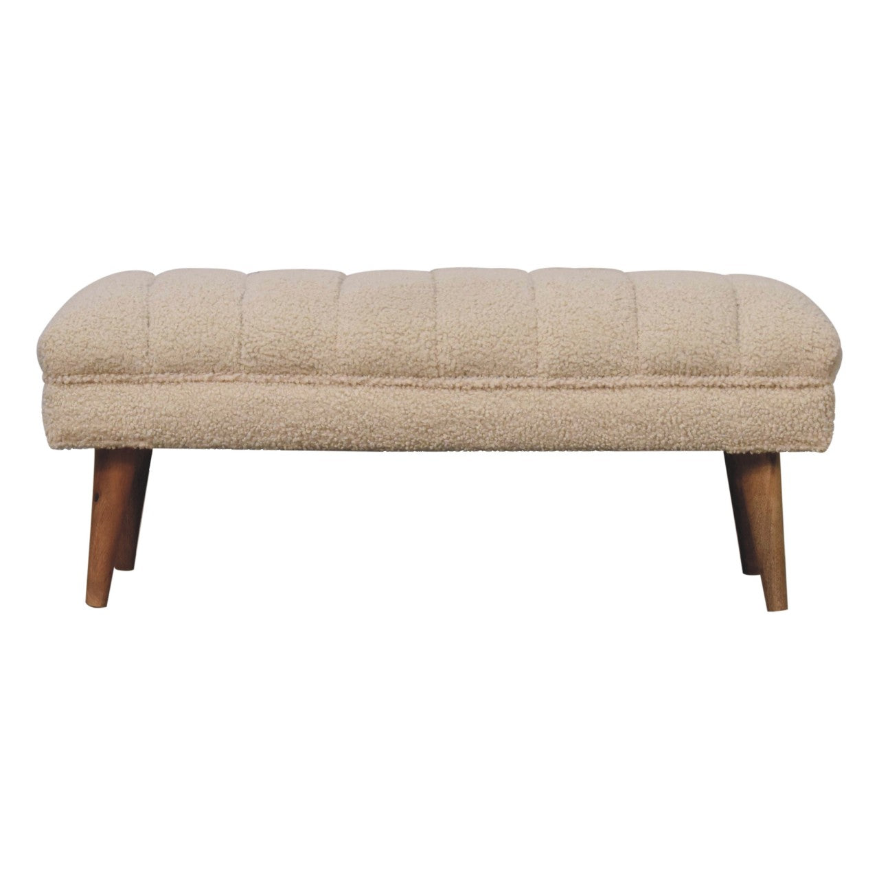 Cream Boucle Puffer Bench - Handmade Upholstered Seating with Solid Wood Frame