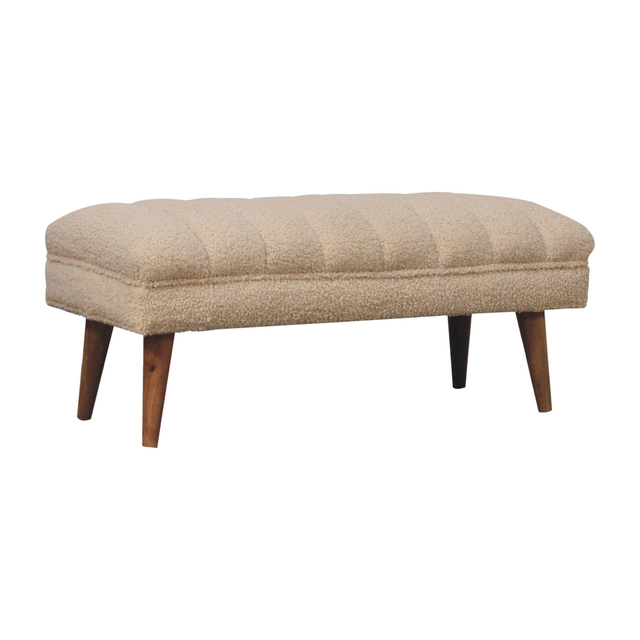 Cream Boucle Puffer Bench - Handmade Upholstered Seating with Solid Wood Frame