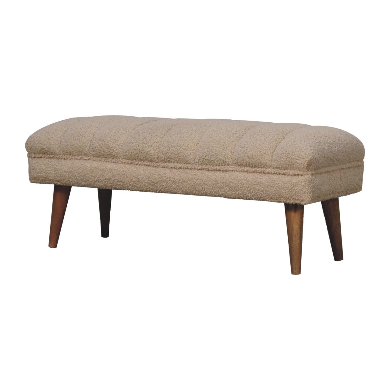 Cream Boucle Puffer Bench - Handmade Upholstered Seating with Solid Wood Frame