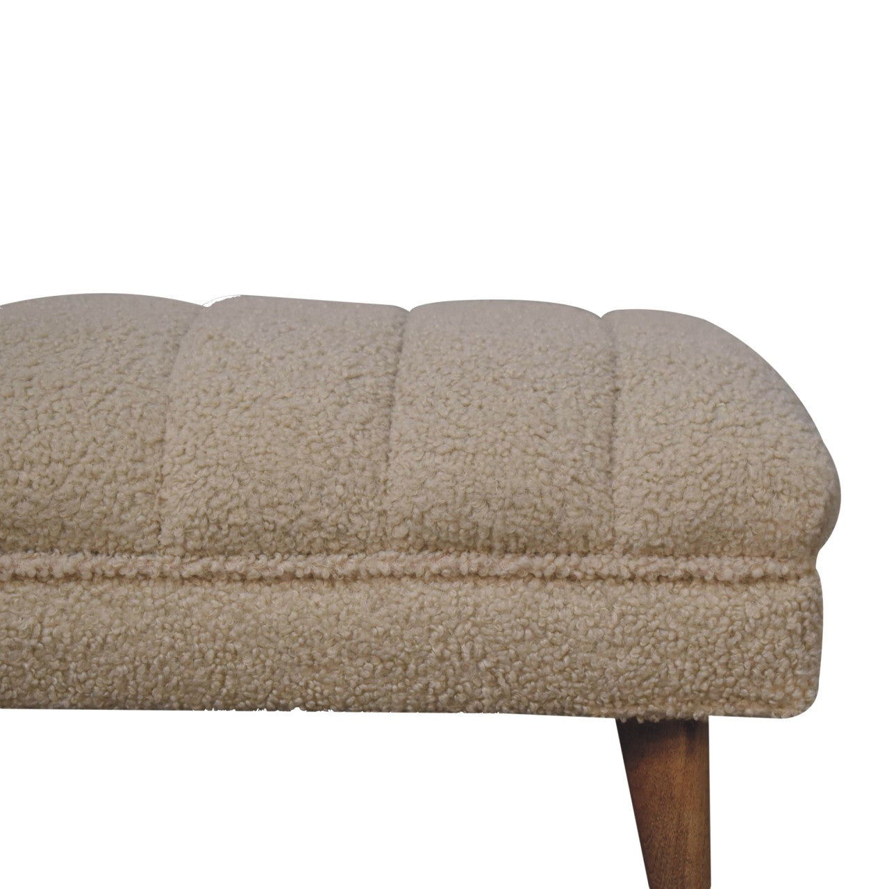 Cream Boucle Puffer Bench - Handmade Upholstered Seating with Solid Wood Frame