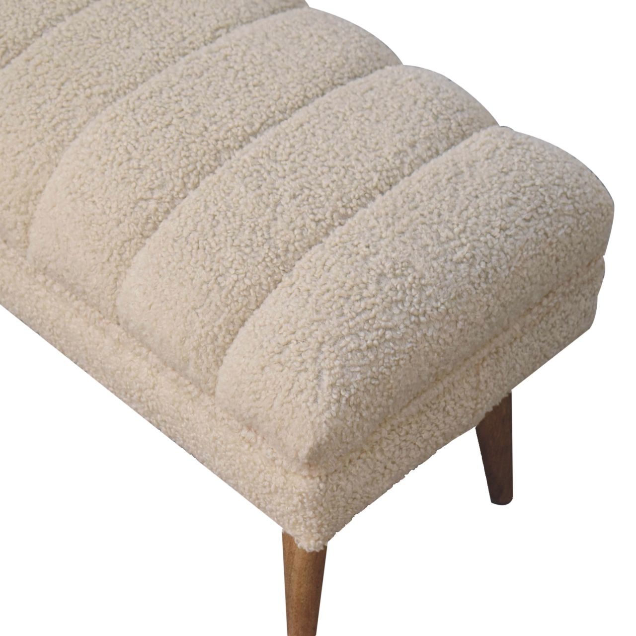 Cream Boucle Puffer Bench - Handmade Upholstered Seating with Solid Wood Frame