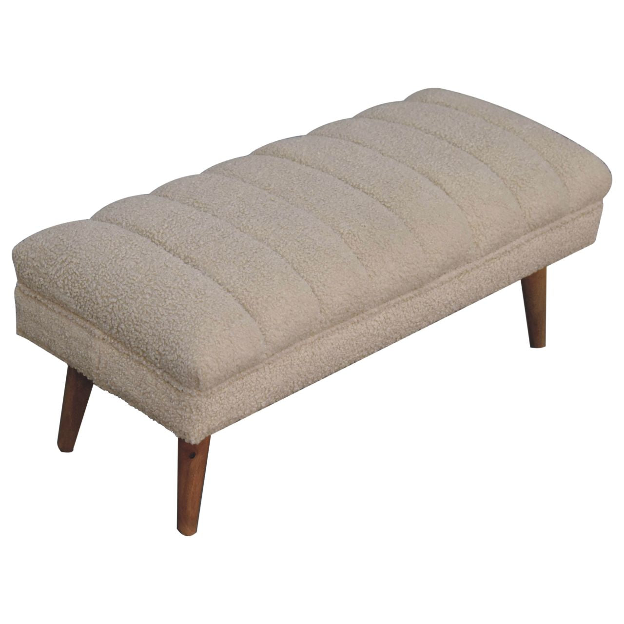Cream Boucle Puffer Bench - Handmade Upholstered Seating with Solid Wood Frame