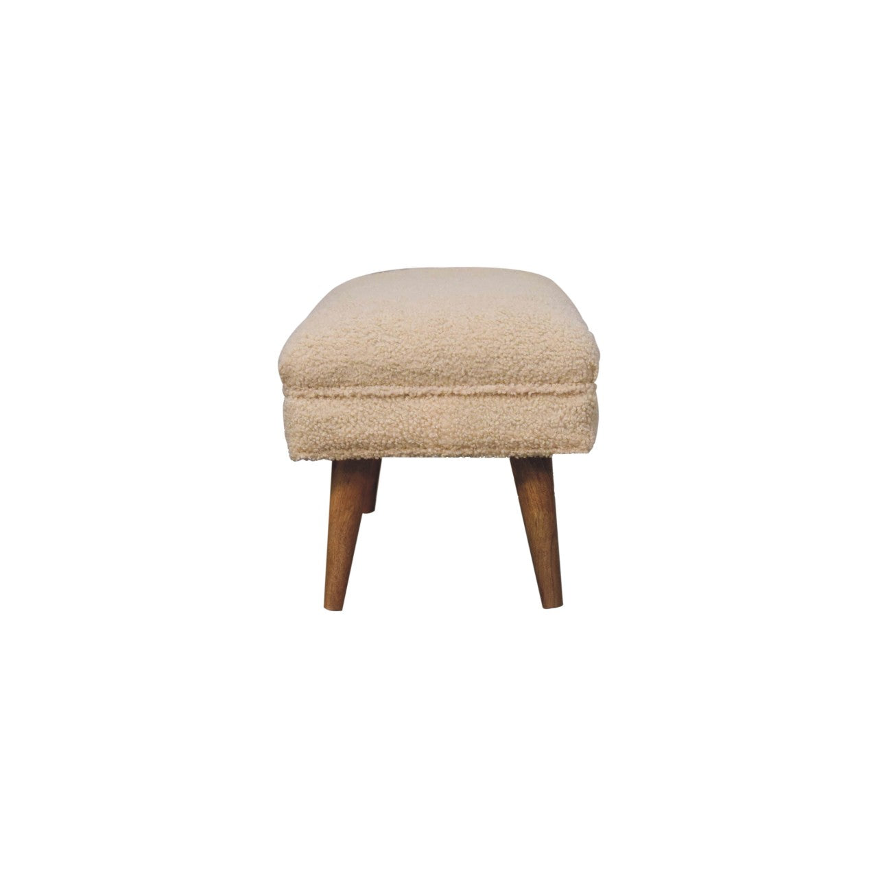 Cream Boucle Puffer Bench - Handmade Upholstered Seating with Solid Wood Frame