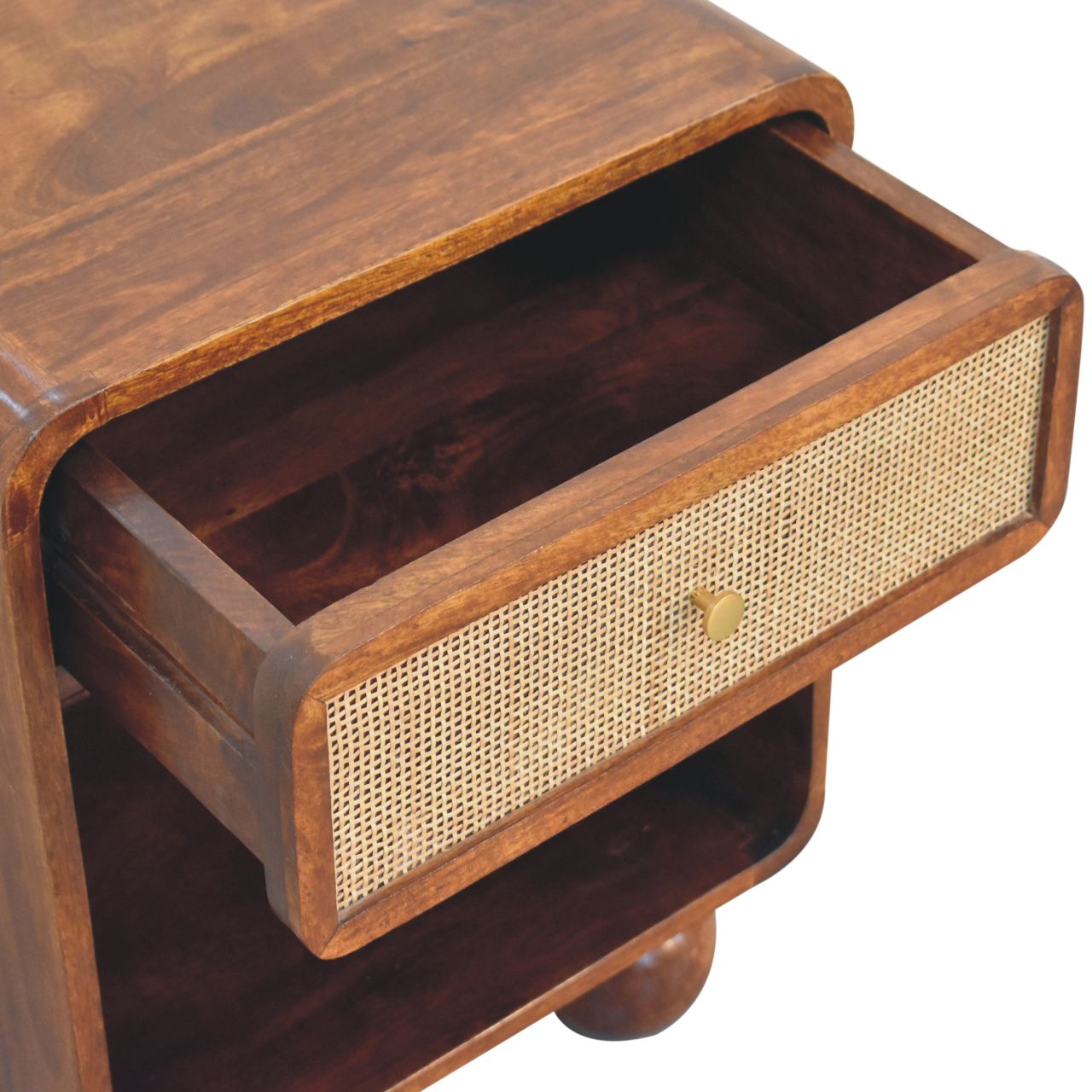 Chestnut Open Woven Bedside Handcrafted With Drawer and Shelf