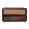Chestnut Wall Mounted Open Woven Bedside - Handcrafted With Drawer and Shelf