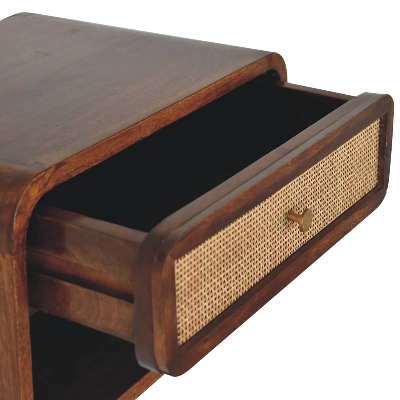 Chestnut Wall Mounted Open Woven Bedside - Handcrafted With Drawer and Shelf