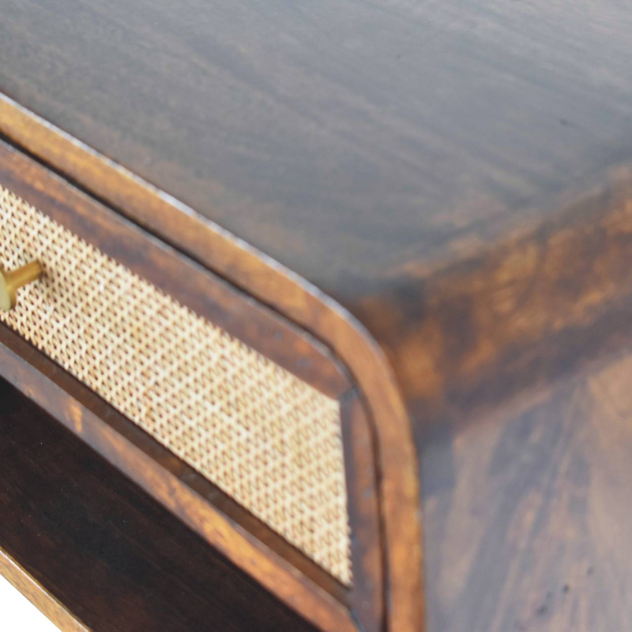 Chestnut Wall Mounted Open Woven Bedside - Handcrafted With Drawer and Shelf