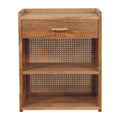 Handmade Solid Wood Rattan Nightstand - drawer & 2 shelfs - Larissa T-Bar Open Bedside