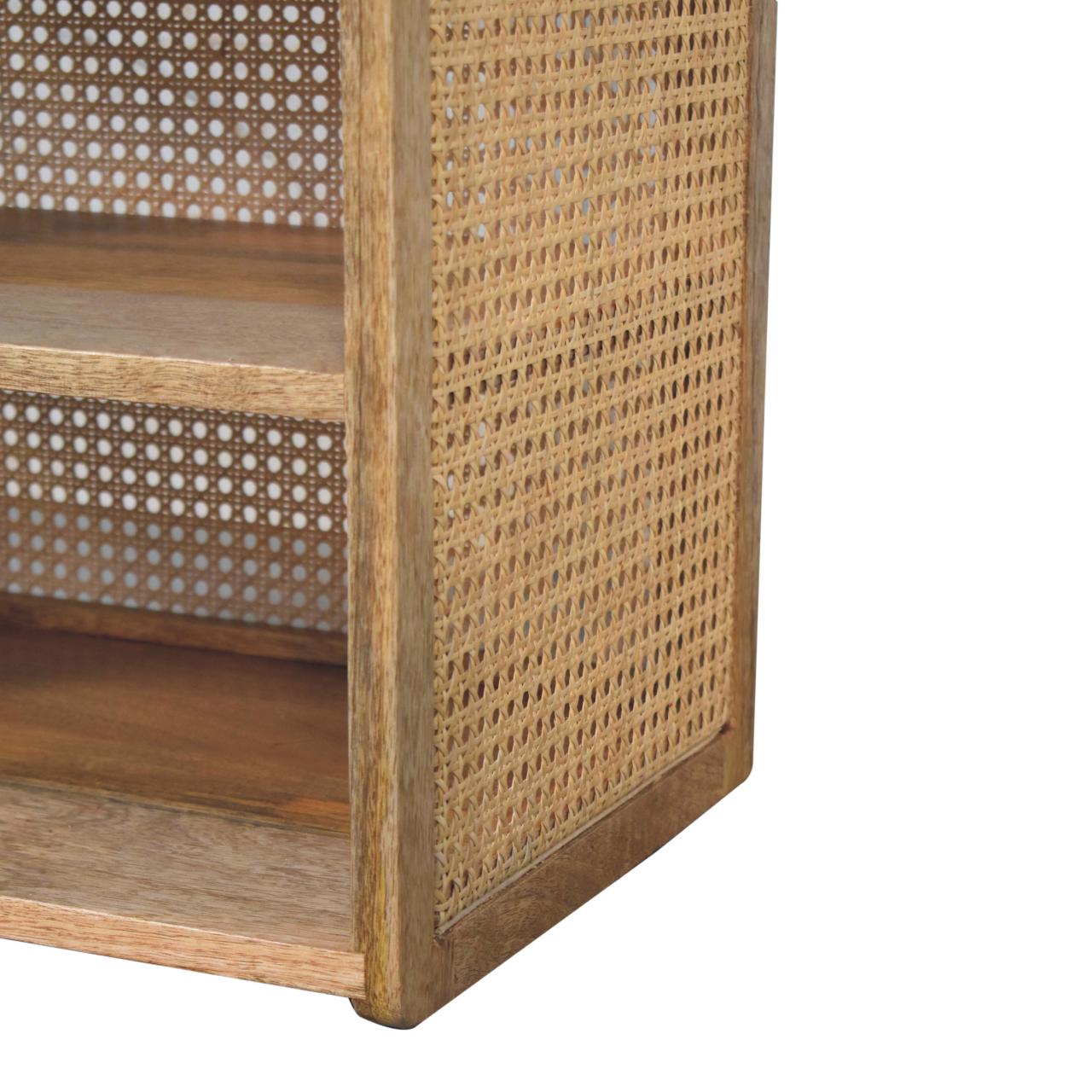 Handmade Solid Wood Rattan Nightstand - drawer & 2 shelfs - Larissa T-Bar Open Bedside
