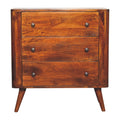 Bera Chest Of 3 Drawers - Solid Mango Wood Chestnut Storage Unit with Brass Knobs
