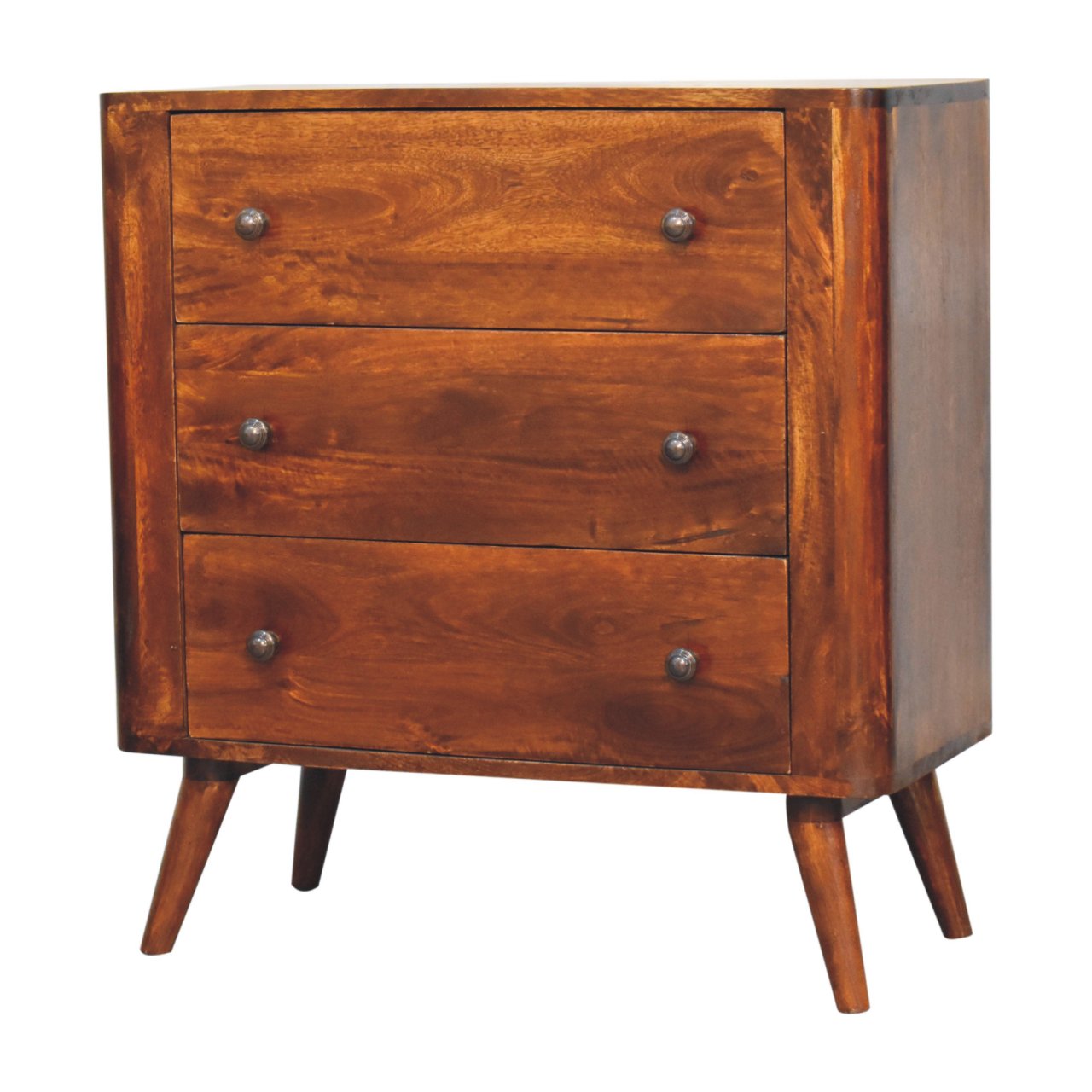 Bera Chest Of 3 Drawers - Solid Mango Wood Chestnut Storage Unit with Brass Knobs