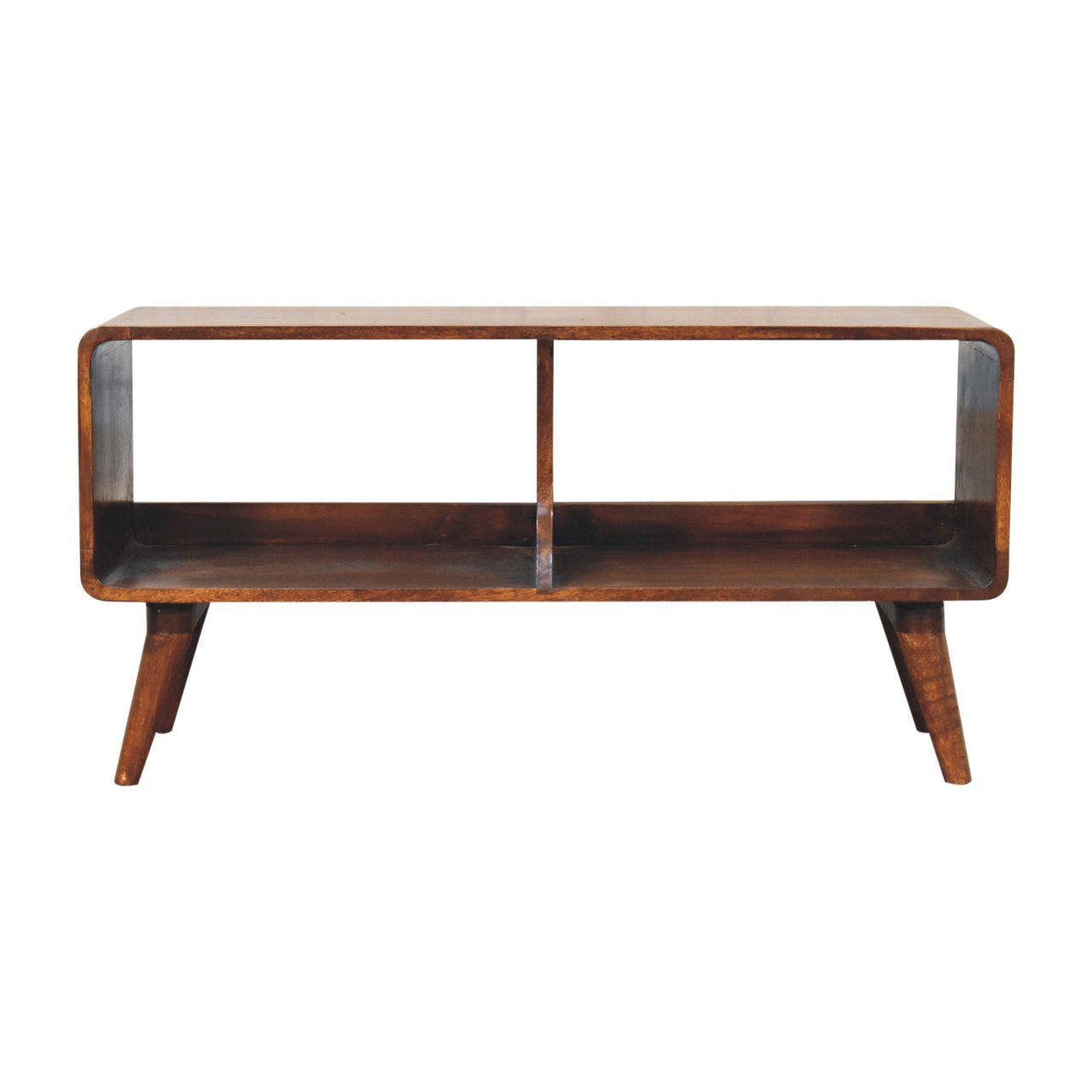 Curved Chestnut Double Slot Media Unit - Solid Mango Wood 100cm