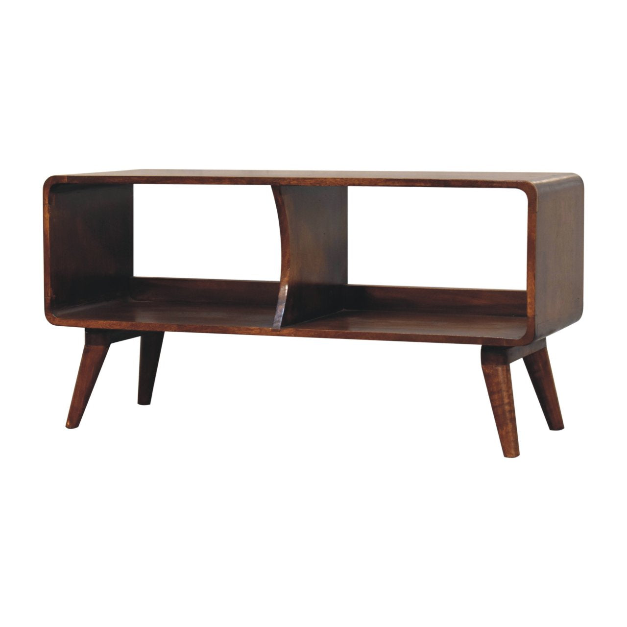 Curved Chestnut Double Slot Media Unit - Solid Mango Wood 100cm