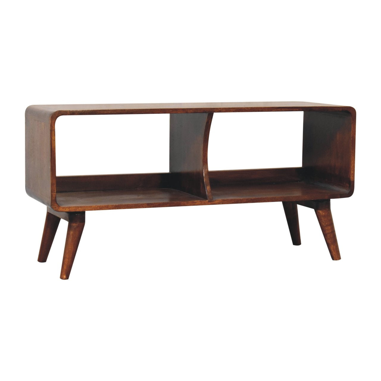Curved Chestnut Double Slot Media Unit - Solid Mango Wood 100cm