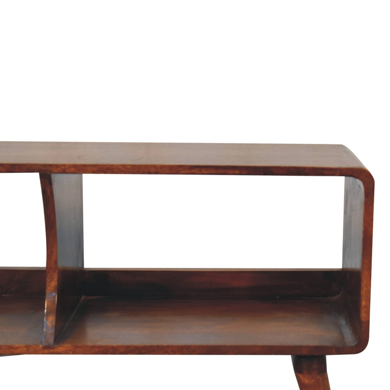 Curved Chestnut Double Slot Media Unit - Solid Mango Wood 100cm