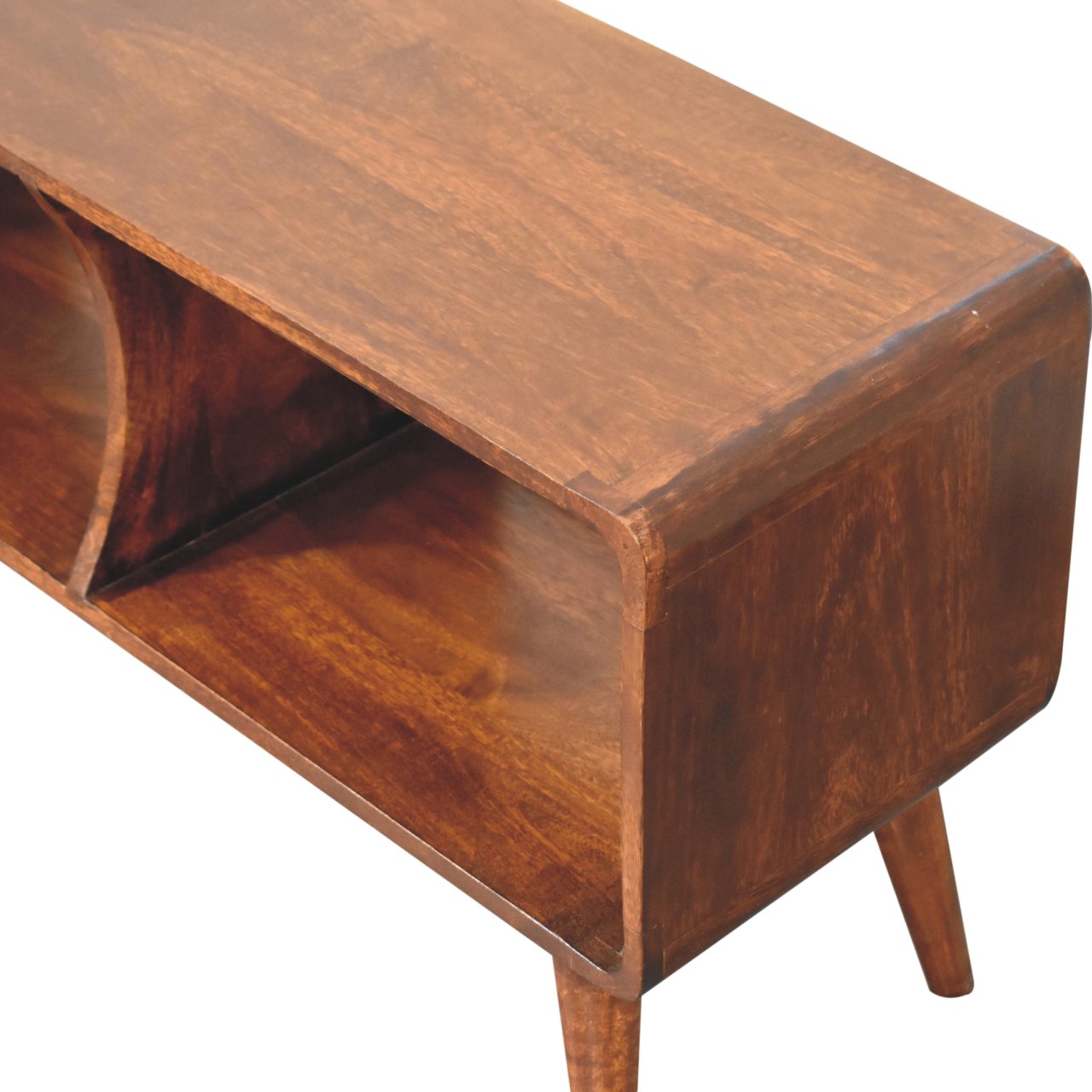 Curved Chestnut Double Slot Media Unit - Solid Mango Wood 100cm