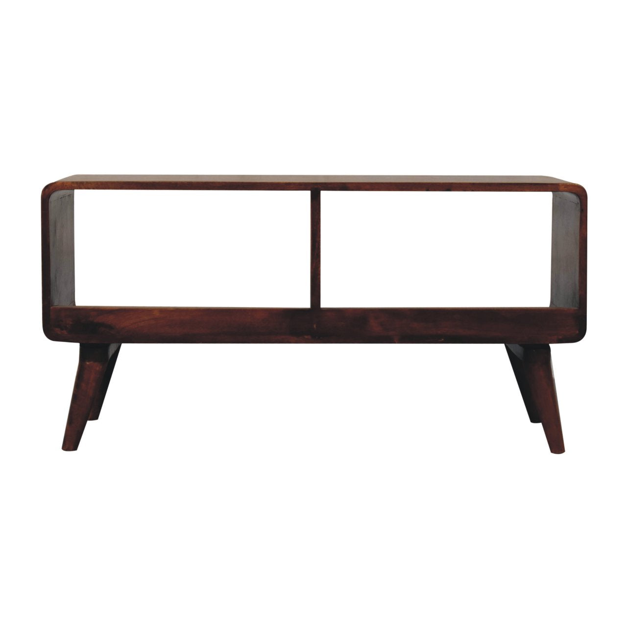 Curved Chestnut Double Slot Media Unit - Solid Mango Wood 100cm