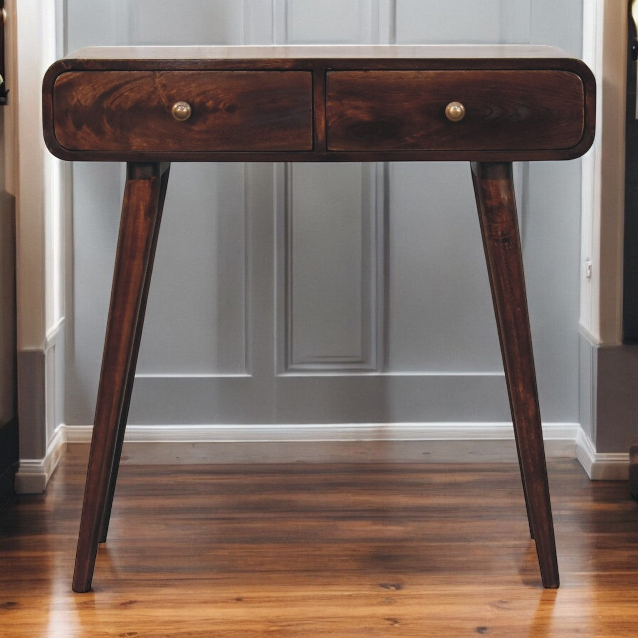 Walnut Curved Hallway Table - 2 Drawers From Solid Wood
